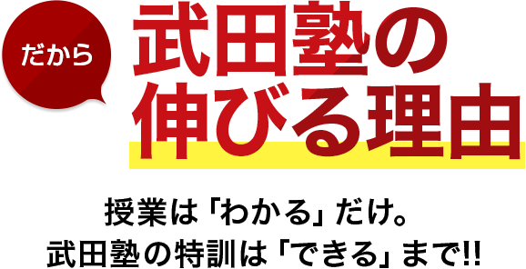 だから 武田塾の伸びる理由 授業は「わかる」だけ。武田塾の特訓は「できる」まで!!